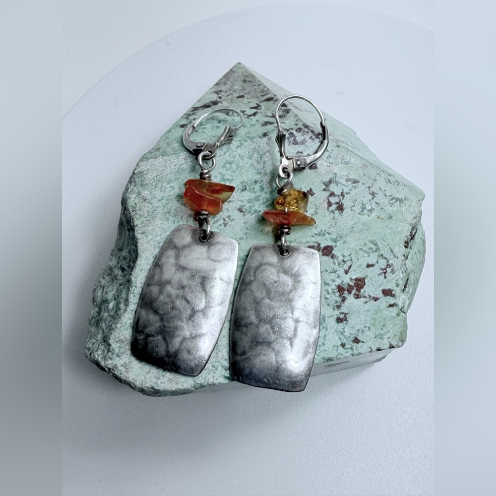 Silpada Vintage Rare Hammered Sterling Silver Carnelian & Citrine Earrings